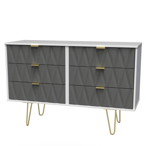 DIF015-WM-SM - Diamond Shadow & White Matt 6 Drawer Wide Chest
