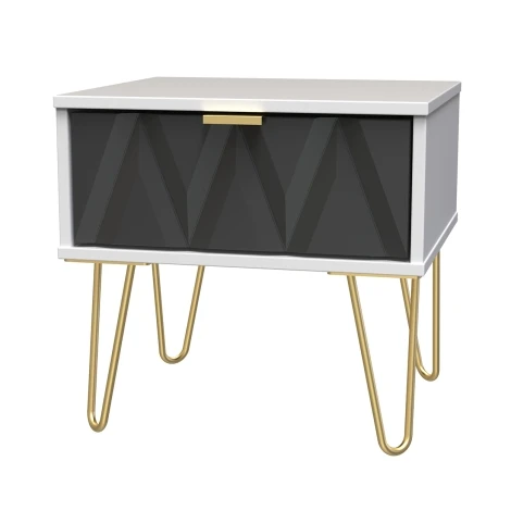 DIF016-WM-GB - Diamond Graphite & White Matt 1 Drawer Bedside Cabinet