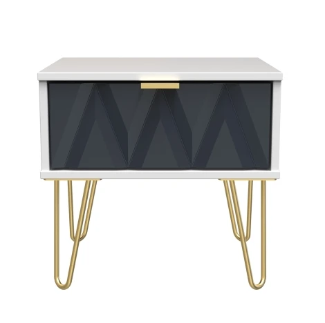 Diamond Indigo & White Matt 1 Drawer Bedside Cabinet