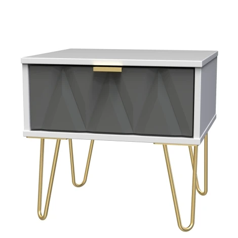 DIF016-WM-SM - Diamond Shadow & White Matt 1 Drawer Bedside Cabinet 