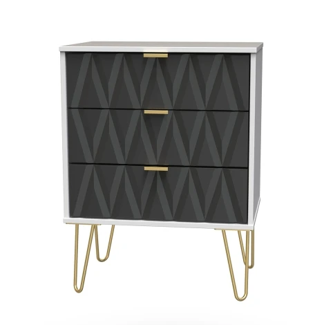 DIF023-WM-GB - Diamond Graphite & White Matt 3 Drawer Medium Chest