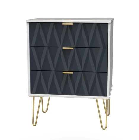 Diamond Indigo & White Matt 3 Drawer Medium Chest