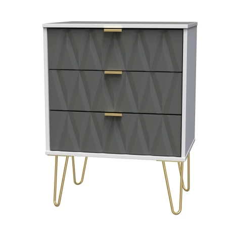 DIF023SMWM - Diamond Shadow & White Matt 3 Drawer Medium Chest