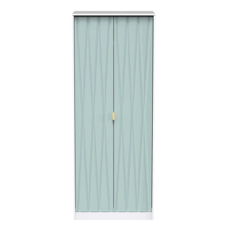DIF080-WM-DK - Diamond Duck & White Matt 2 Door Double Tall Plain Wardrobe