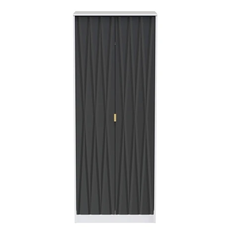 DIF080-WM-GB - Diamond Graphite & White Matt 2 Door Double Tall Plain Wardrobe