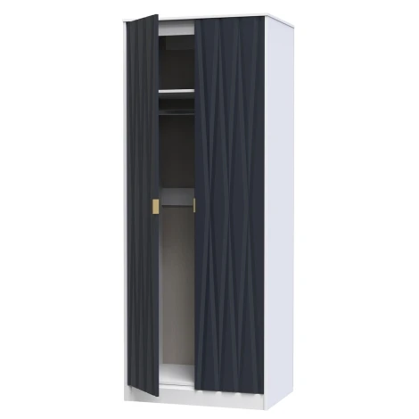 DIF080-WM-IM - Diamond Indigo & White Matt 2 Door Double Tall Plain Wardrobe