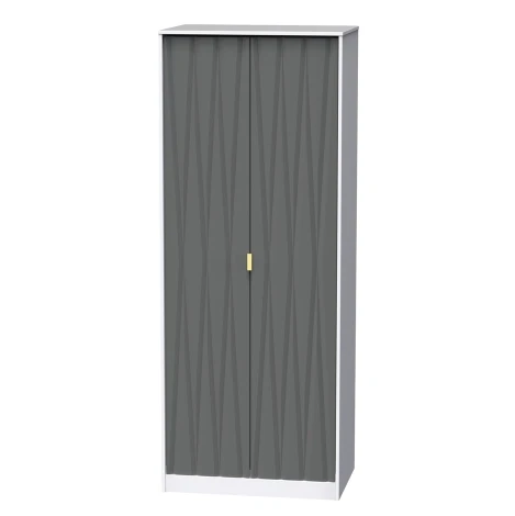 DIF080-WM-SM - Diamond Shadow & White Matt 2 Door Double Tall Plain Wardrobe 