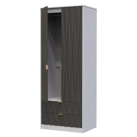 Diamond Graphite & Grey Matt 2 Door 2 Drawer Double Tall Plain Wardrobe
