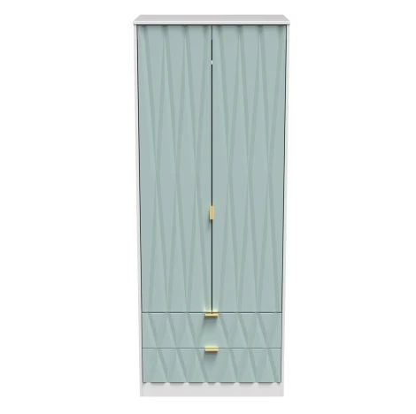 DIF081-WM-DK - Diamond Duck & White Matt 2 Door 2 Drawer Double Tall Plain Wardrobe