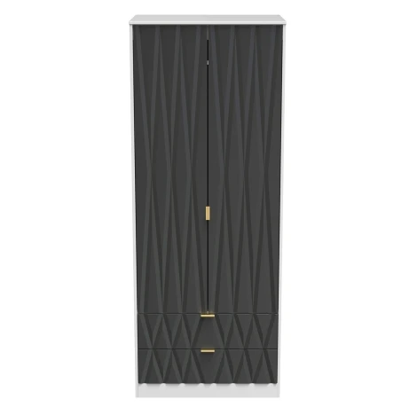 DIF081-WM-GB - Diamond Graphite & White Matt 2 Door 2 Drawer Double Tall Plain Wardrobe