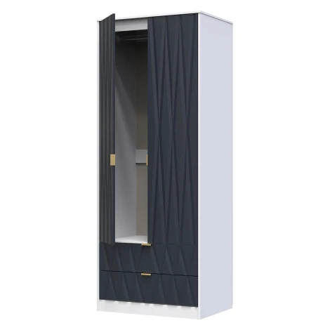 Diamond Indigo & White Matt 2 Door 2 Drawer Double Tall Plain Wardrobe