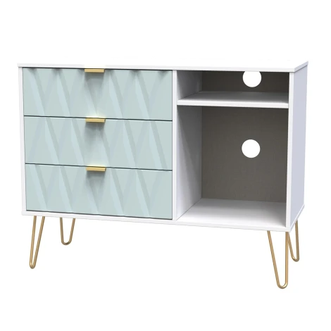 DIF246-WM-DK - Diamond White Matt Duck 3 Drawer TV Unit
