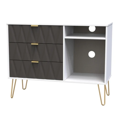 DIF246-WM-GB - Diamond White Matt Graphite 3 Drawer TV Unit