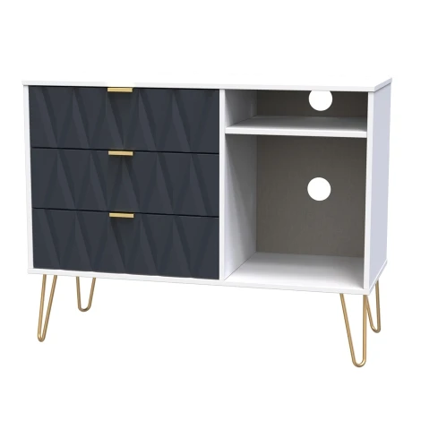 DIF246-WM-IM - Diamond White Matt Indigo 3 Drawer TV Unit