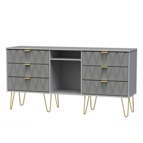 DIF247-GM-SM - Diamond Shadow & Grey Matt 6 Drawer TV Unit