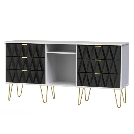 Diamond Deep Black & White Matt 6 Drawer TV Unit
