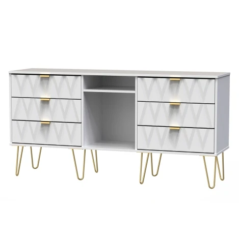 Diamond White Matt 6 Drawer TV Unit