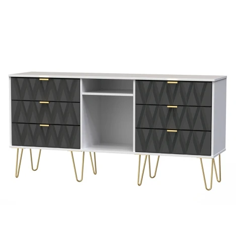 DIF247-WM-GB - Diamond Graphite & White Matt 6 Drawer TV Unit 