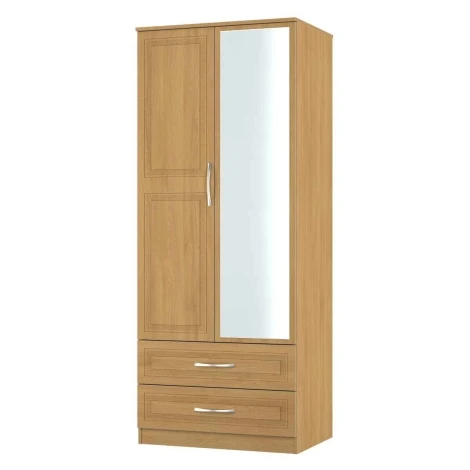 DOR062-MO-MO - Dorset Modern Oak 2 Door 2 Drawer Double Mirrored Wardrobe