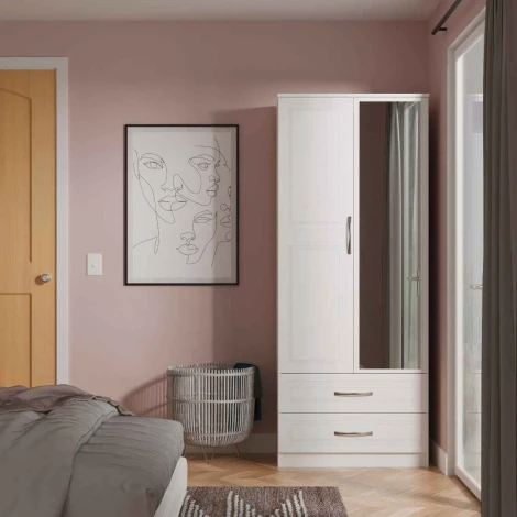 DOR062-SW-SW - Dorset Signature White 2 Door 2 Drawer Double Mirrored Wardrobe