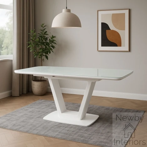 DTX-5100 - Logato Matt Glass Butterfly Extending Dining Table 120–170cm Rectangular White
