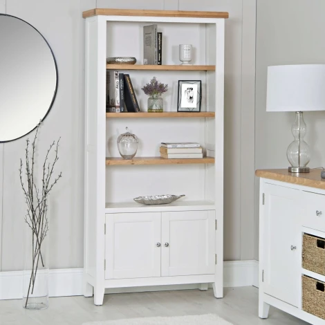 EA-LBC-W - Eaton - Oak and White - Painted - Large Bookcase With Storage Cupboard