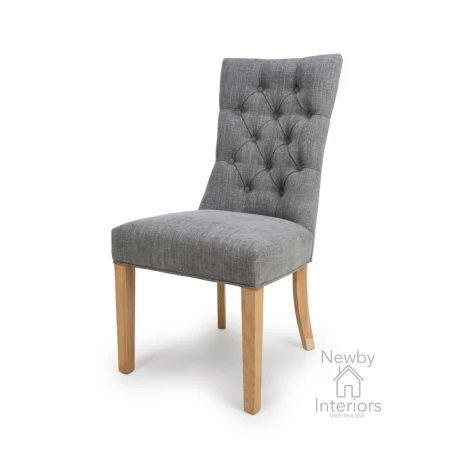 EAT-111-GR - Eaton Grey Nylon Fabric Buttoned Back Dining Chair with Oak Legs (Pair)