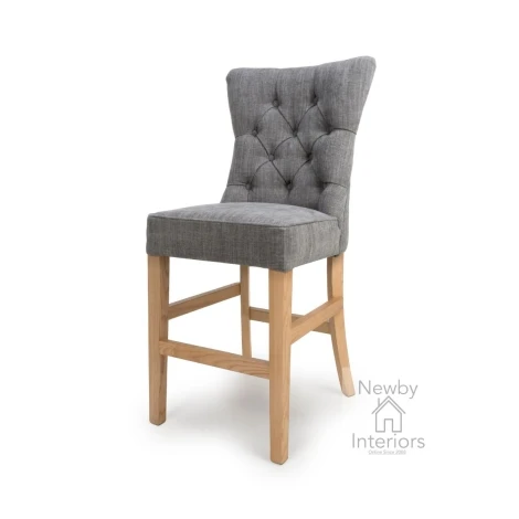 EAT-240-GR - Eaton Grey Fabric Buttoned Back Counter Chair with Oak Finish Legs