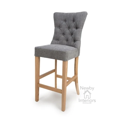 EAT-250-GR - Eaton Grey Fabric Buttoned Back Bar Chair with Oak Finish Legs