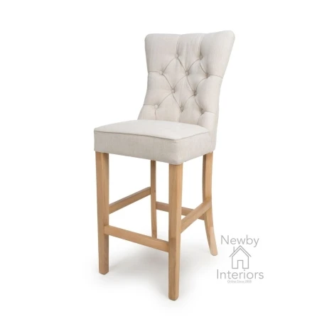 EAT-250-LN - Eaton Linen Fabric Buttoned Back Bar Chair with Oak Finish Legs