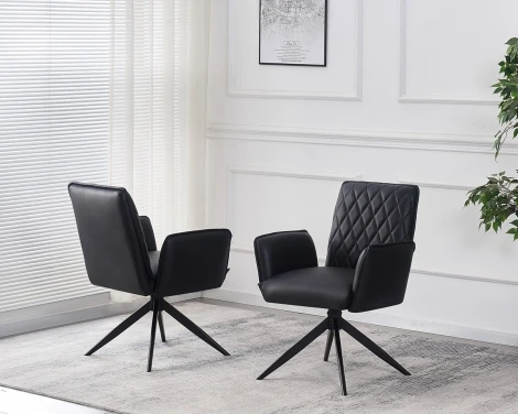 CH-227BL - Eclat - 2x Black Faux Leather Swivel Dining Chairs with Black Metal Legs