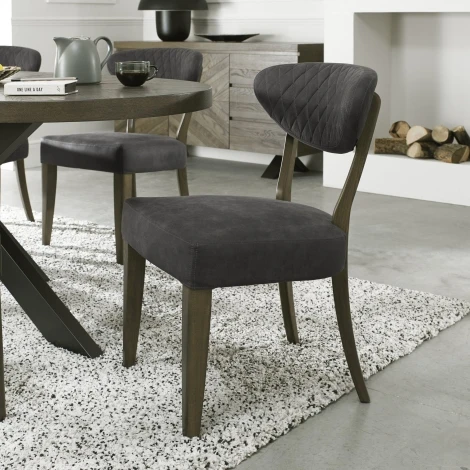 Ellipse Fumed Oak Dining Upholstered Chair - Dark Grey Fabric (Pair)