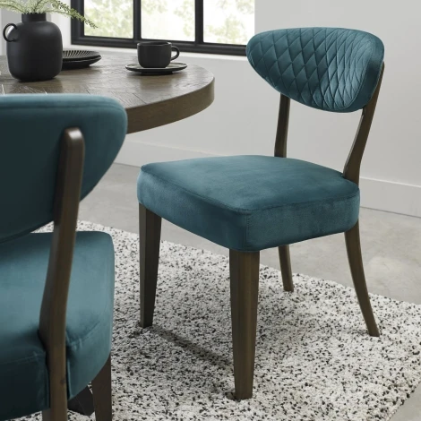 Ellipse Fumed Oak Upholstered Dining Chair - Azure Velvet Fabric (Pair)