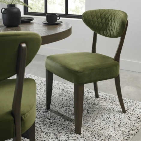 Ellipse Fumed Oak Upholstered Dining Chair - Cedar Velvet Fabric (Pair)