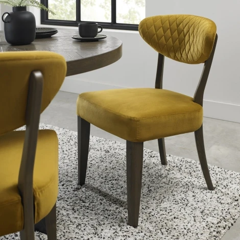 Ellipse Fumed Oak Upholstered Dining Chair - Mustard Velvet Fabric (Pair)