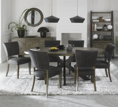 4015-4-2740-DGY6 - Ellipse Fumed Oak 6 Seater Table & 6 Logan Upholstered Chairs in Dark Grey Fabric