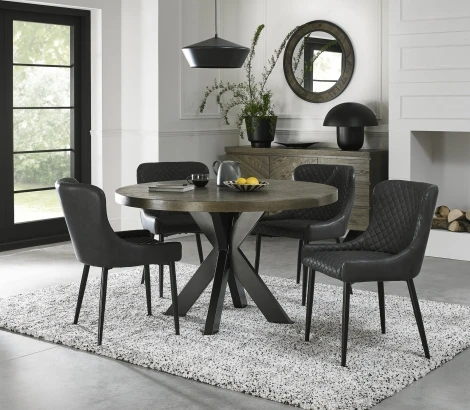 4015-9-01-FGY-4 - Ellipse Fumed Oak 4 Seater Table & 4 Cezanne Dark Grey Faux Leather Chairs - Black Legs