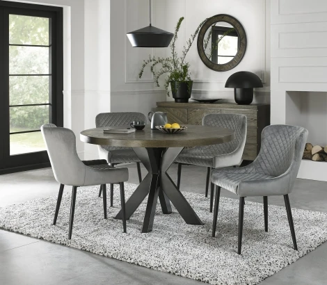 4015-9-01-VGY-4 - Ellipse Fumed Oak 4 Seater Table & 4 Cezanne Grey Velvet Chairs - Black Legs