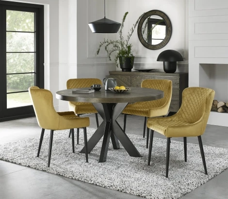 4015-9-01-VMU-4 - Ellipse Fumed Oak 4 Seater Table & 4 Cezanne Mustard Velvet Chairs - Black Legs