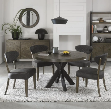 4015-9-09U-DGY-4 - Ellipse Fumed Oak 4 Seater Table & 4 Ellipse Upholstered Chairs in Dark Grey Fabric
