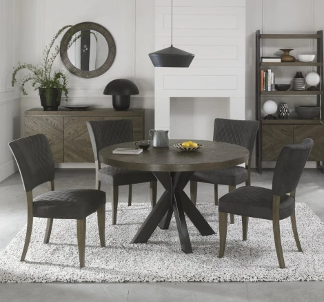 4015-9-2740-DGY4 - Ellipse Fumed Oak 4 Seater Table & 4 Logan Upholstered Chairs in Dark Grey Fabric