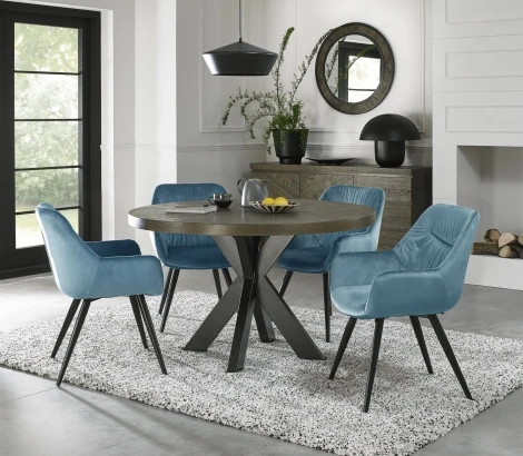 4015-9-40-VPB-4 - Ellipse Fumed Oak 4 Seater Table & 4 Dali Petrol Blue Velvet Chairs - Black Legs