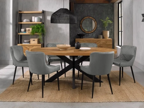 Ellipse Rustic Oak 200cm 6 Seater Dining Table & 6 Cezanne Grey Velvet Chairs
