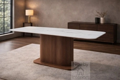 DT-489 - Eleanor Sintered Stone Dining Table 180cm White Top Walnut Base – Matt