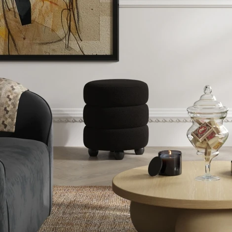 Emi Black Boucle Pouffe