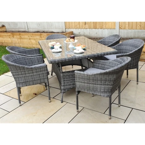 Emily Outdoor Grey Rattan Table & 6 Stacking Chairs (150cm)