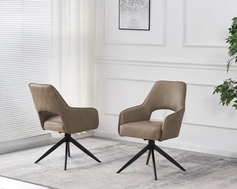 CH-219TA - Enrica - 2x Taupe PU Leather Swivel Dining Chair with Black Metal Legs