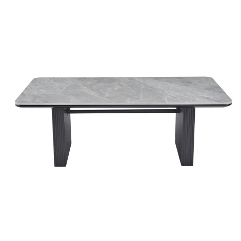 CT1406 - Engelberg Grey Ceramic Coffee Table Black Wooden Ribbed Base
