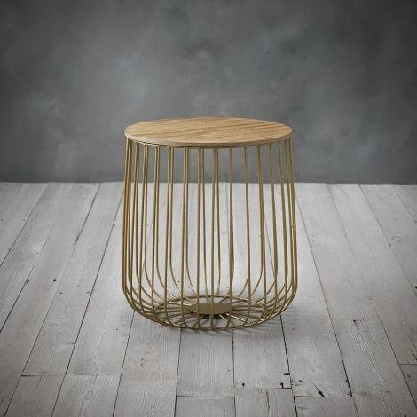 ENZOGLDSMLOAK - Enzo Small Cage Table Gold Frame/ Oak Finish Top