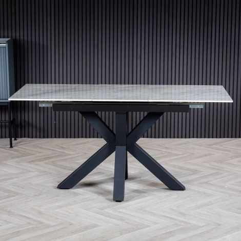 Arctic White Centre Extending Ceramic Dining Table (140cm-180cm)